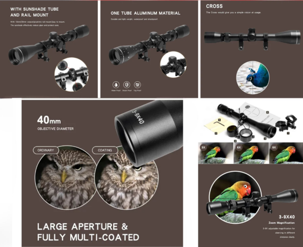 MIRA TELESCOPICA 3 X - 9 X,AJUSTABLE COLOR NEGRO, MONTURA WEAVER NO ELECTRONICA (YWP-1834403)