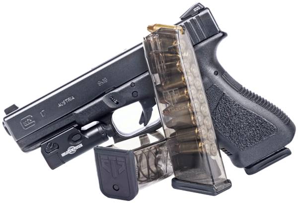 TOLVA PARA GLOCK 9MM MOD 17,19,26,34 DE 17 TIROS TRANSPARENTE ETS - Imagen 2