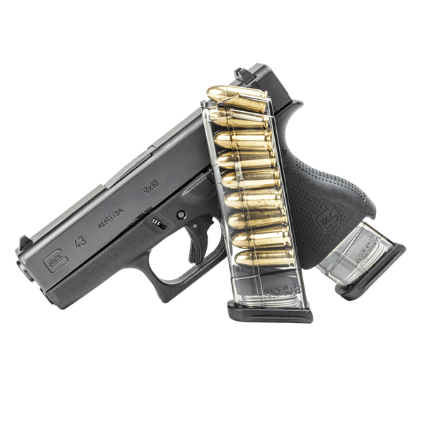 TOLVA PARA GLOCK 9MM MOD.43 DE 9 TIROS TRANSPARENTE ETS - Imagen 2