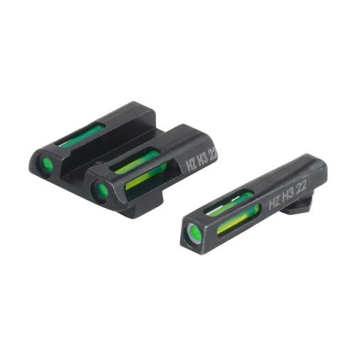 MIRAS HIVIZ GLOCK 42/43/43X/48 GAS TRITIUM/FIBRA OPTICA MIRAS FIJAS VERDE DELANTERA/VERDE TRASERA (GLN321)