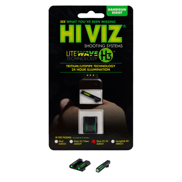 MIRAS HIVIZ GLOCK 42/43/43X/48 GAS TRITIUM/FIBRA OPTICA MIRAS FIJAS VERDE DELANTERA/VERDE TRASERA (GLN321) - Imagen 3