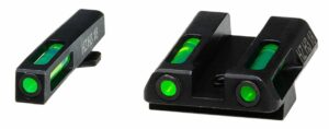 MIRAS HIVIZ GLOCK 17/19/19X/22/23/34/35 GAS TRITIUM/FIBRA OPTICA MIRAS FIJAS VERDE DELANTERA/VERDE TRASERA (GLN325)