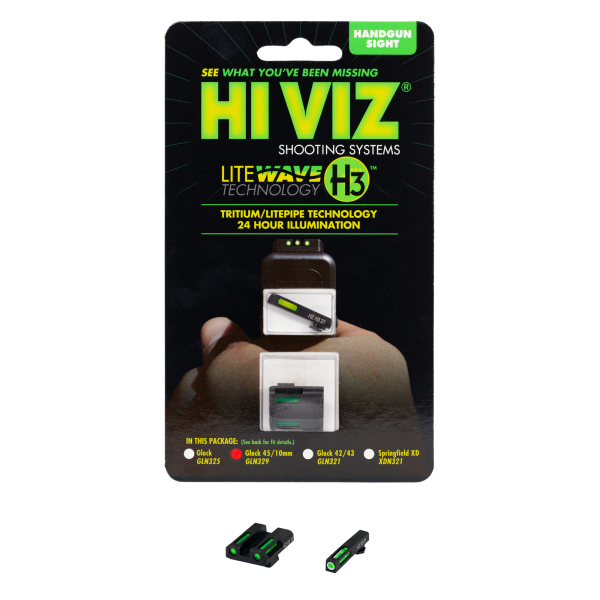 MIRAS HIVIZ GLOCK 20/21/29/30/36/40 GAS TRITIUM/FIBRA OPTICA, MIRAS FIJAS, VERDE DELANTERA/VERDE TRASERA (GLN329) - Imagen 5