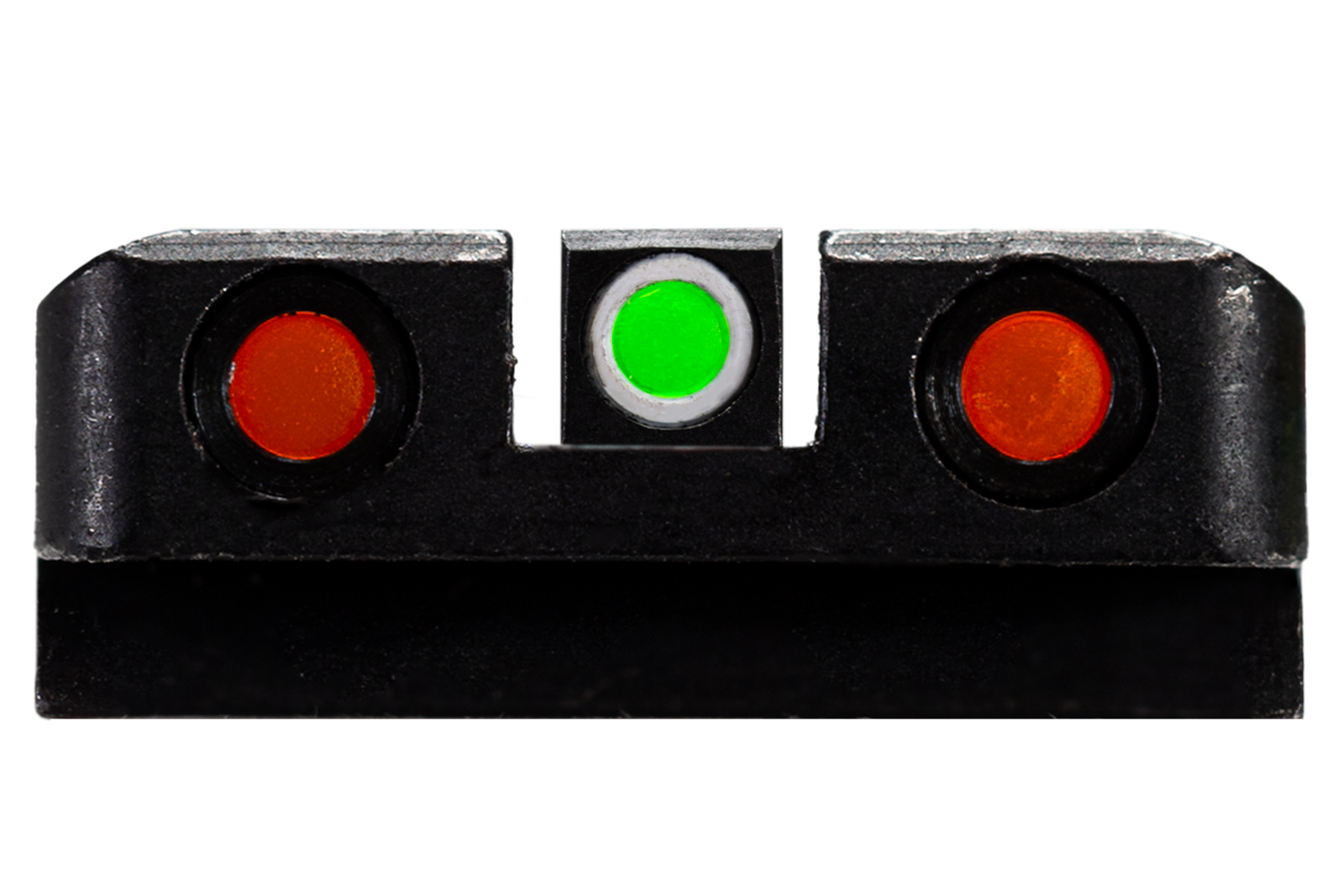 MIRAS HIVIZ PARA GLOCK 17/19/19X/22/23/34/35 TRITIUM / FIBRA OPTICA (Hibridas) DELANTERA FIBRA VERDE/ARO BLANCO, TRASERAS FIBRAS ANARANJADAS (GLN425) - Imagen 2