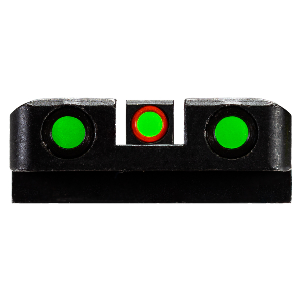 MIRAS HIVIZ PARA GLOCK 17/19/19X/22/23/34/35 TRITIUM / FIBRA OPTICA, DELANTERA VERDE/ARO NARANJA, TRASERA VERDE (GLN525) - Imagen 3