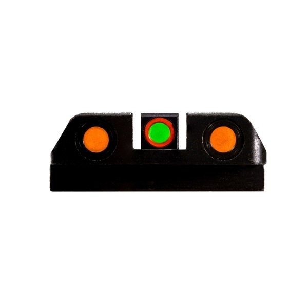MIRAS HIVIZ PARA GLOCK 17/19/19X/22/23/34/35 TRITIUM FIBRA OPTICA,DELANTERA FIBRA VERDE/ARO NARANJA, TRASERA FIBRAS ANARANJADAS (GLN625) - Imagen 2