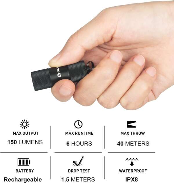 LINTERNA OLIGHT iR 2 PRO MINI LINTERNA PARA LLAVERO, COLOR NEGRO, 180 LUMENES, LUZ ALTA Y BAJA BATERIA RECARGABLE POR CABLE USB A TIPO C. - Imagen 5