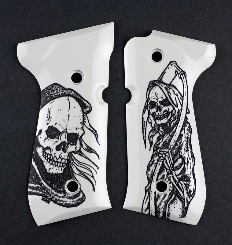 CACHAS HOGUE BERETTA CONCHA NACAR ANODIZADO LISO MARFILADO LA MUERTE BLANCO/NEGRO (92026)