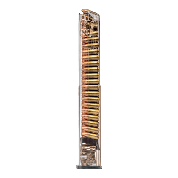TOLVA GLOCK 9MM MOD 17,19,34 DE 40 TIROS TRANSPARENTE ETS