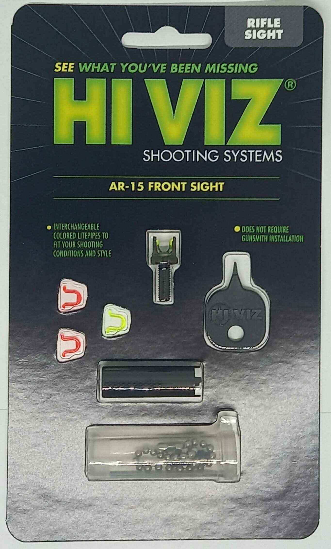 MIRAS HIVIZ AR.223/.308 FIBRA OPTICA DE POSTE Y TIPO FLIP UP, FIBRAS INTERCAMBIABLES,INCLUYE LLAVE DE INSTALACION (AR2008)
