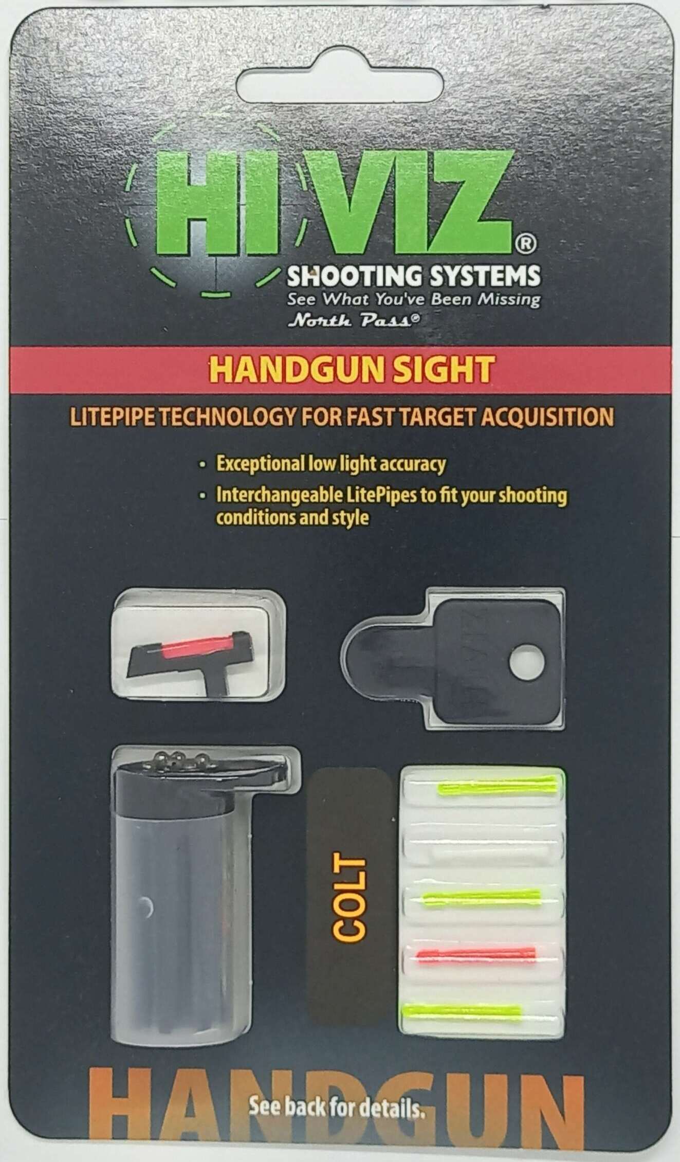 MIRAS HIVIZ COLT 1911 DE POSTE FIBRA OPTIC DELANTERA, COLORES/3 VERDES, 2 ROJAS, 1 BLANCA (CT2009)