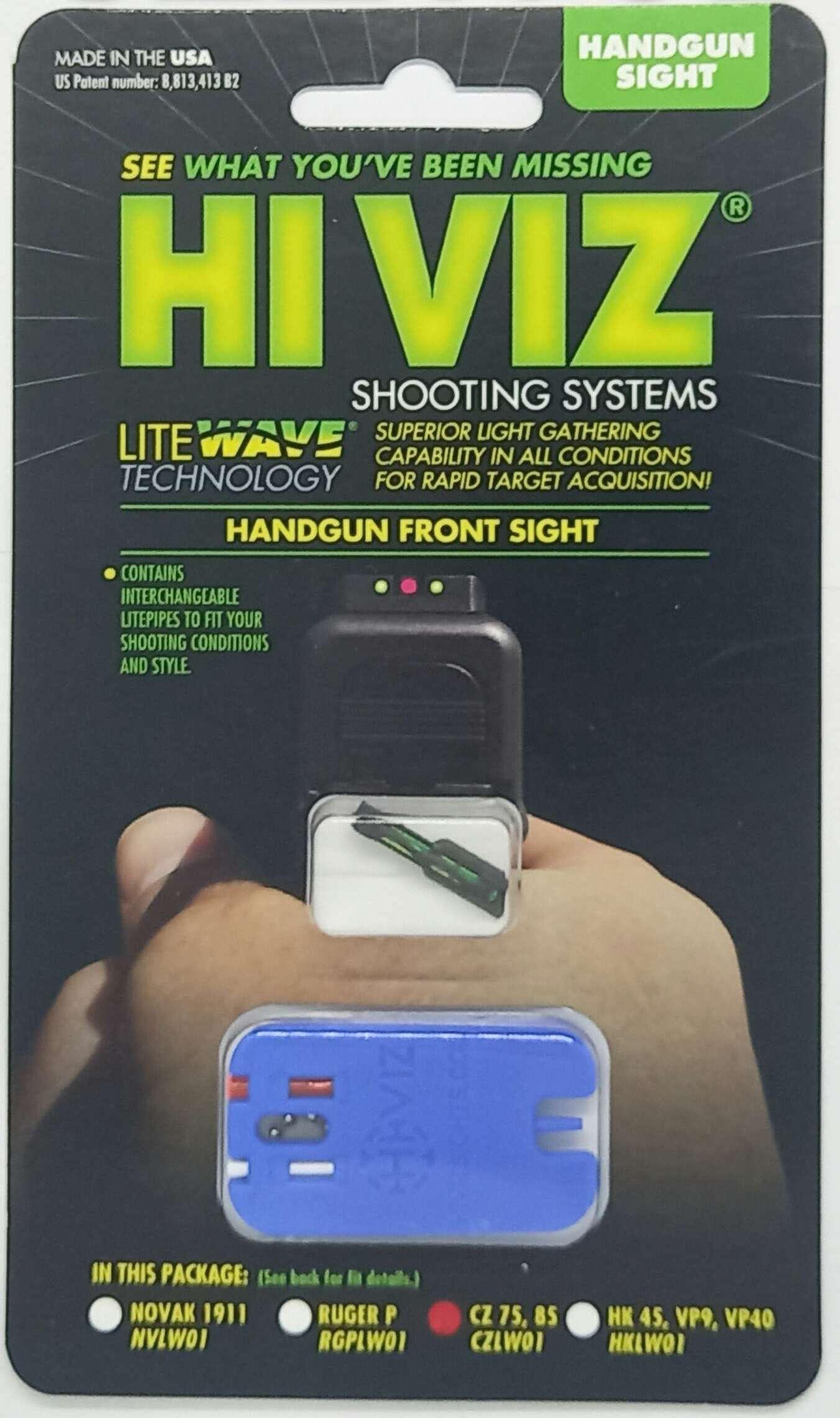 MIRAS HIVIZ CZ 75/85 Y P01 DELANTERA,FIBRA OPTICA, INTERCAMBIABLES,VERDE/ROJA/BLANCA (CZLW01)