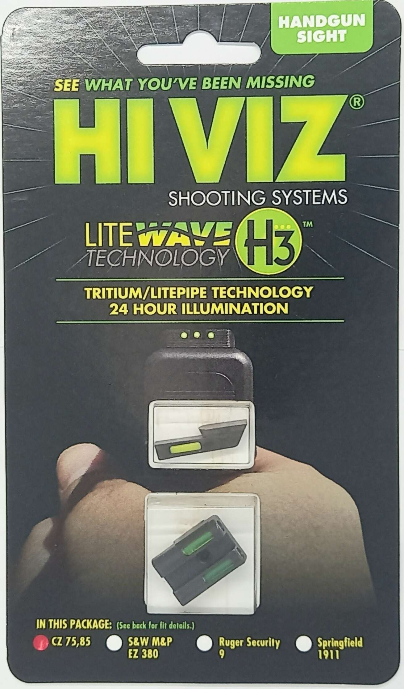MIRAS HIVIZ CZ75/85 P01 SHADOW GAS TRITIUM/FIBRA OPTICA MIRAS FIJAS VERDE DELANTERA/VERDE TRASERA (CZN321)