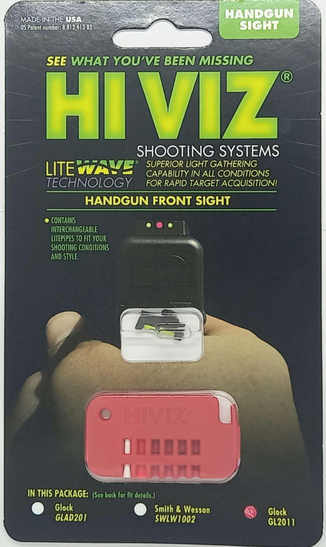 MIRAS HIVIZ GLOCK FIBRA OPTICA DELANTERA EXCLUSIVAMENTE MODELOS 34/35 FIBRA VERDE/BLANCA/ROJA, INTERCAMBIABLES (GL2011)
