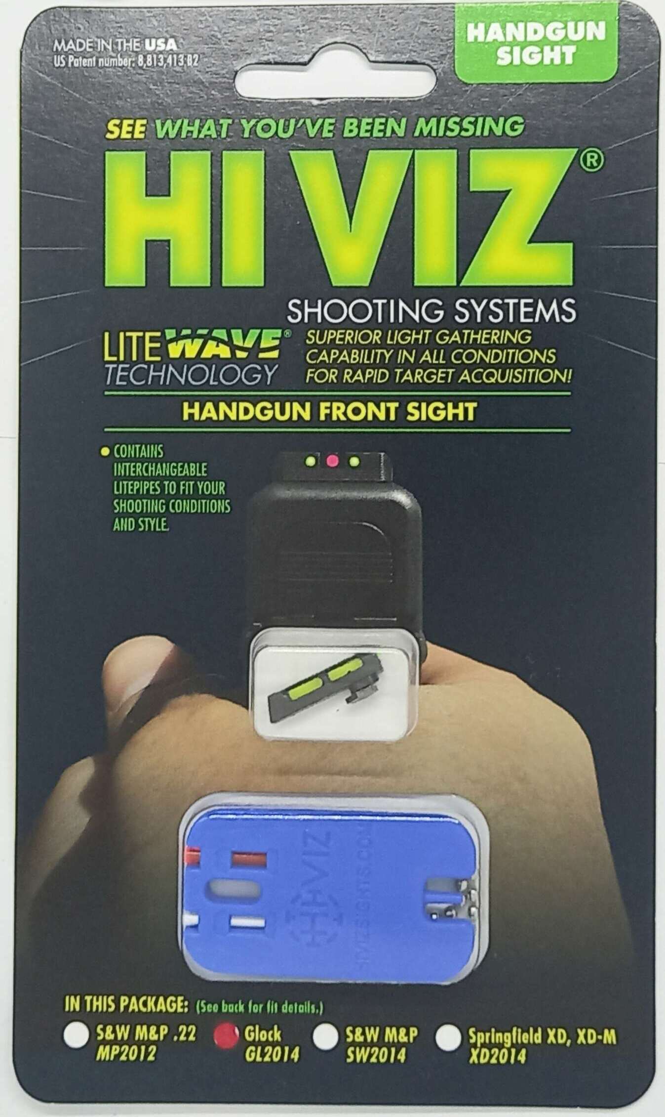 MIRAS HIVIZ GLOCK 17/19/19X/22/23/20/22 FIBRA OPTICA DELANTERA,FIBRAS INTERCAMBIABLES VERDE/ROJA/BLANCA (GL2014)