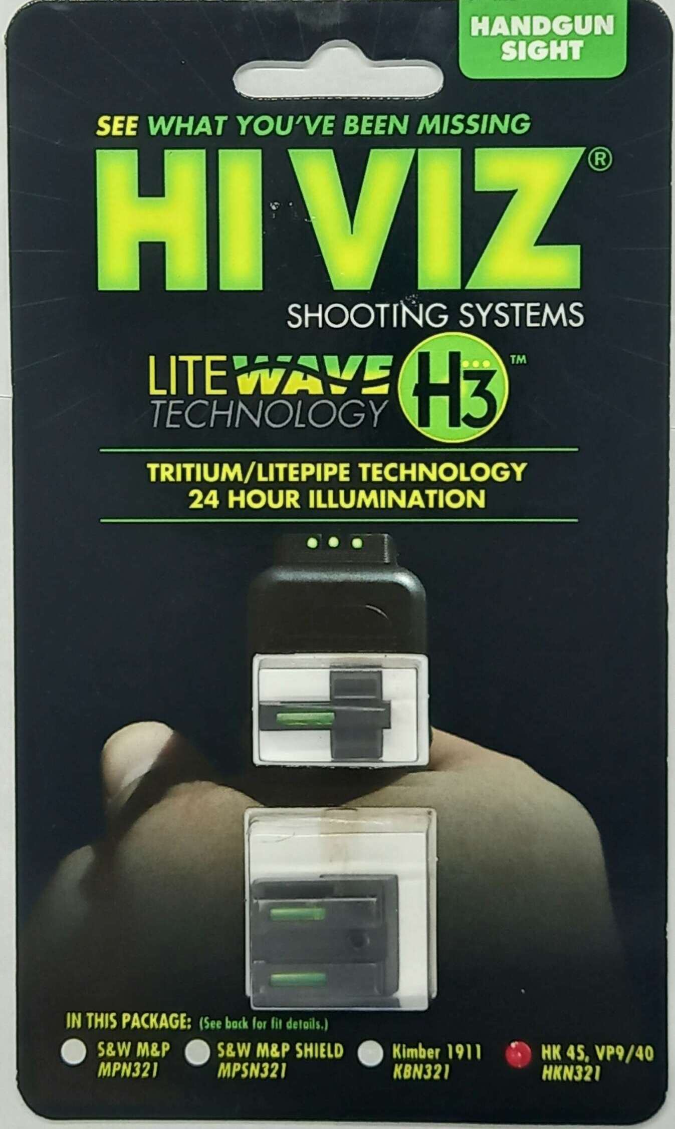 MIRAS HIVIZ HK VP9/ VP9SK/ VP40/ HK45/HK45C/P30 & P30LGAS TRITIUM, FIBRA OPTICA, VERDE DELANTERA/ VERDE TRASERA (HKN321)