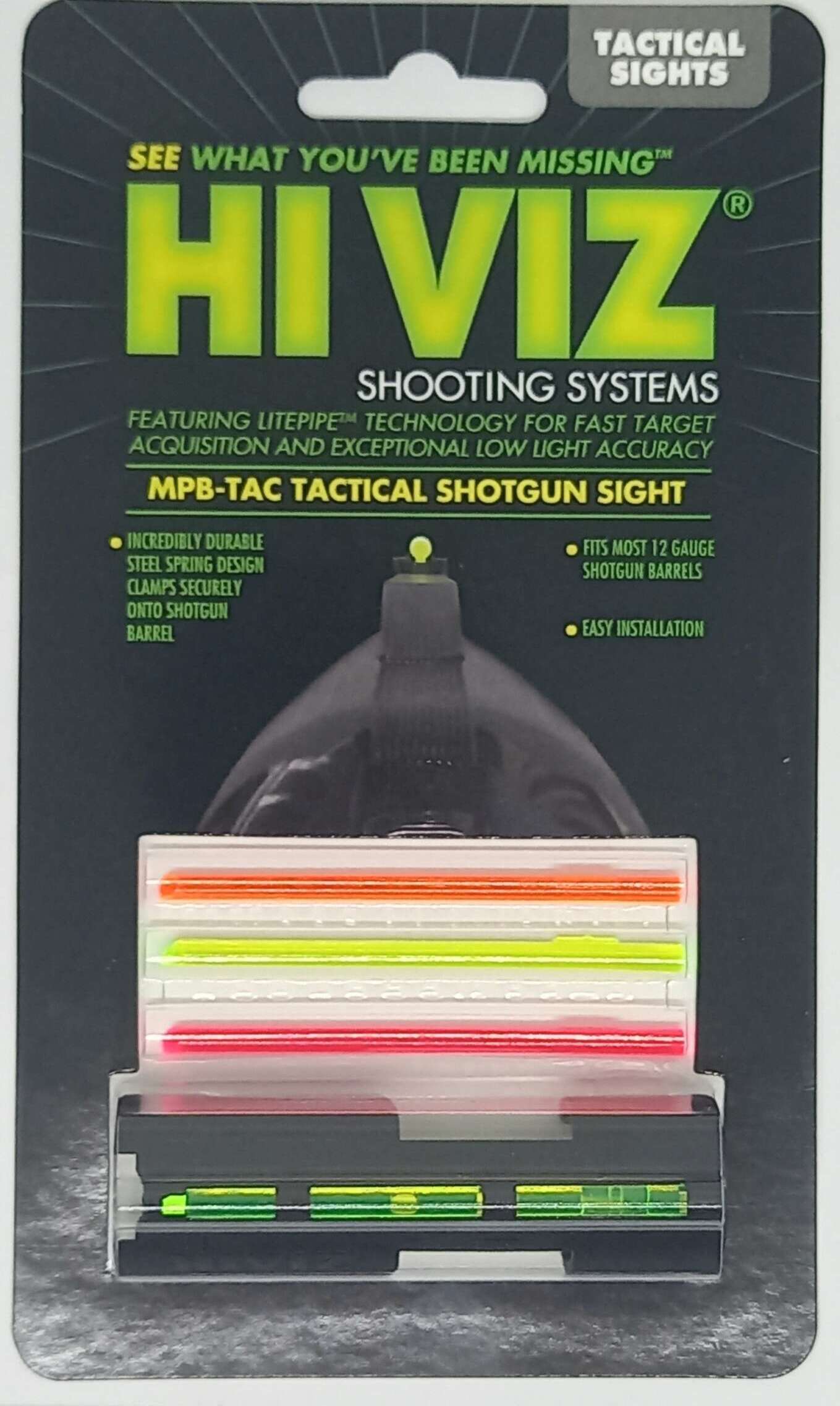 MIRAS HIVIZ ESCOPETA TACTICA 12/16/20 DE CAÑON LISO, FIBRA OPTICA, AJUSTE POR PRESION, FIBRAS INTERCAMBIABLES VERDE/ROJA MPB-TAC