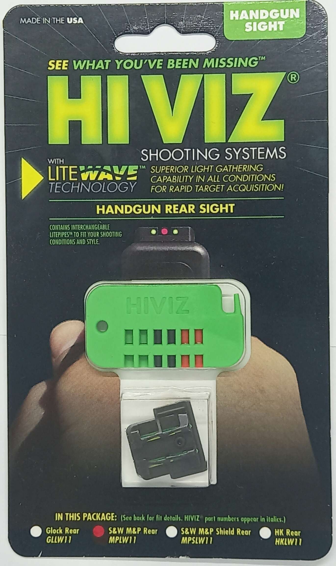 MIRAS HIVIZ S&W/M&P FULL SIZE Y COMPACTA, MIRA TRASERA, FIBRAS INBTERCAMBIABLES VERDE/ROJA/NEGRA (MPLW11)
