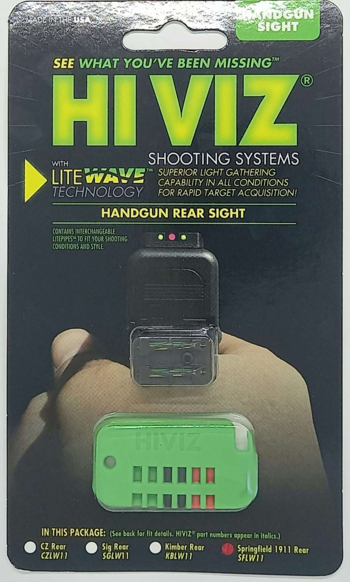 MIRAS HIVIZ SPRINGFIELD 1911 COLT 1911/GOVERNMENT/COMANDER, FIBRA OPTICA,MIRA TRASERA (SF2109)