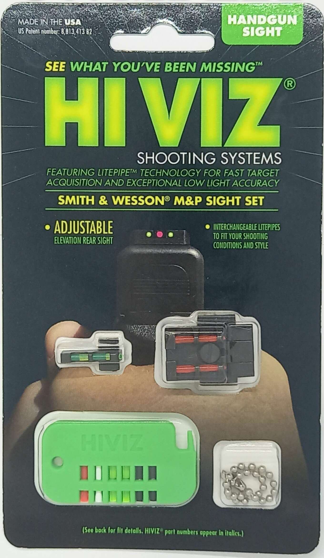 MIRAS HIVIZ S&W/M&P/2/0/ 9mm/.40S&W/.45ACP FIBRA OPTICA INTERCAMBIABLE, MIRAS FIJAS, BLANCA/ROJA/VERDE (SWMPE21)