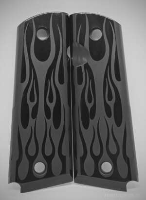 CACHAS HOGUE COLT 1911 GOVNT, SPARTAN, REMINGTON, ROCK ISLAND,ALUMINIO,NEGRAS CON LLMAS,LISO-ANODIZADO (01420)