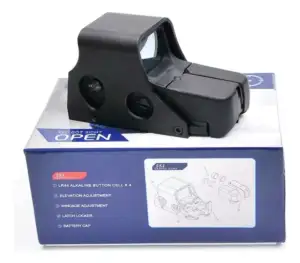 MIRA TACTICA HOLOGRAFICA COMPACTA PARA CARABINA Y RIFLE #551 COLOR NEGRO, AJUSTABLE, RETICULA VERDE/ROJA, 8 GRADOS DE ILUMINACION MONTURA PICATINNY (YWP-183491)