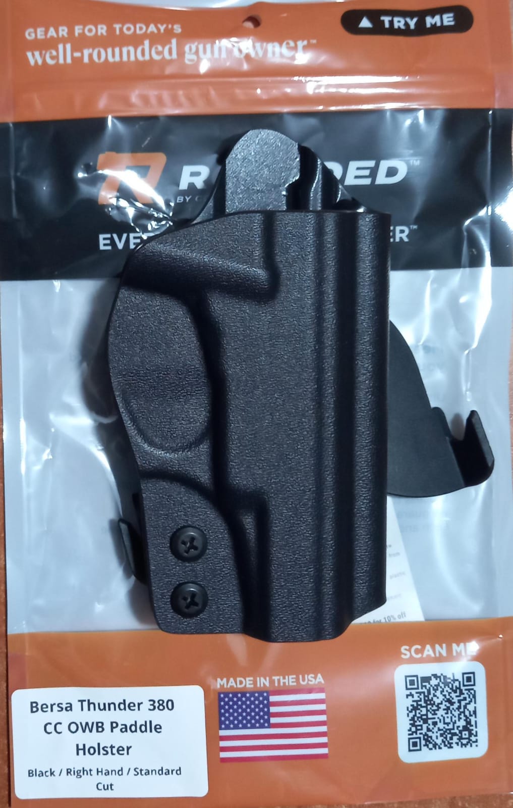 FUNDA ROUNDED PARA BERSA THUNDER 380CC EXTERNO DE PALETA COLOR NEGRO MATERIAL KYDEX (03.010.030)