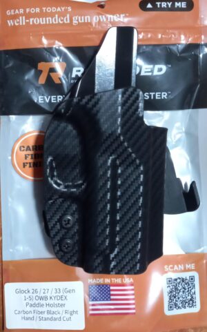 FUNDA ROUNDED PARA GLOCK 26/27/33 INTERNO CLIP AL CINCHO OPTIC READY COLOR NEGRO MATERIAL KYDEX (03.010.069)