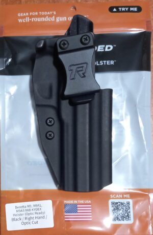 FUNDA ROUNDED PARA BERETTA M9/M9A1/M9A3 INTERNO CLIP AL CINCHO, OPTIC READY COLOR NEGRO MATERIAL KYDEX (03010065)
